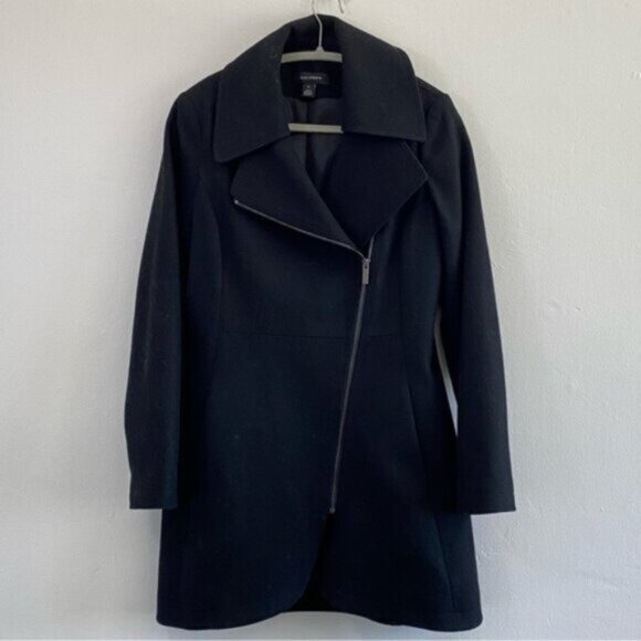 Halogen Nordstrom Wool Cocoon Coat Womens Medium Black Pockets Zip Closure $200 - Picture 1 of 11